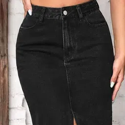 dolsia Front Slit A-Line Midi Denim Skirt image 5