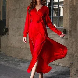 HERE&NOW Women V-neck Cuffed Sleeve Maxi Dress-picture-42