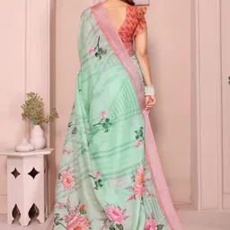 TRUSTED RAJVEER Floral Pure Linen Saree image 3