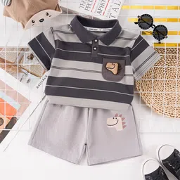 YK Boys Striped Polo Collar T-shirt With Shorts-picture-32
