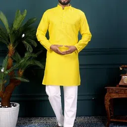 shreeram Men Yellow Straight Cotton Kurtas-picture-38