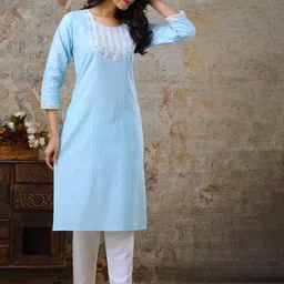 AUZAAI COLLECTION Solid Round Neck Thread Work Straight Kurta-picture-27