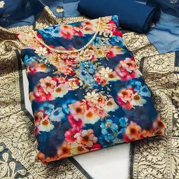 SAINOOR Stones & Beads Floral Printed Organza Semi-Stitched Dress Material-image-92