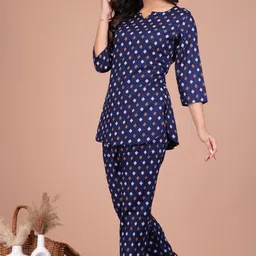 froebel Women Night Suit Set Dark Blue Printed image 3