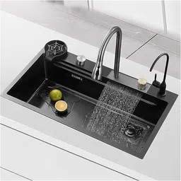 evanex 304 Grade Stainless Steel with Honeycomb Matt Finish with Integrated Waterfall Vessel Sink-picture-38