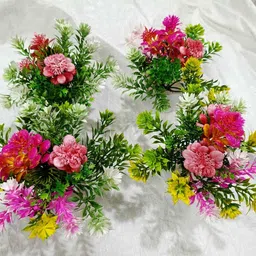 yapiri Set Of 4 Artificial Multicolor Decorative Flower Bunch Home, Office Gift Décor Multicolor Rose Artificial Flower image 3