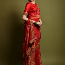 CANIZZARO Floral Embroidered Pure Chiffon Saree image 2