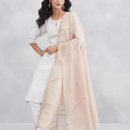 Fabindia Striped Embroidered Thread Work Cotton Silk Dupatta image 4