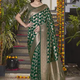 SAREETHNIC Ethnic Motifs Zari Pure Silk Banarasi Saree-picture-28