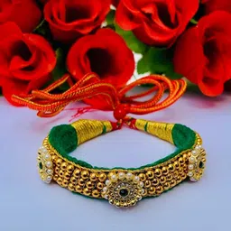 Maruti Rajasthan Gold Plated Artificial Stones Studded & Beaded Statement Necklace-picture-11