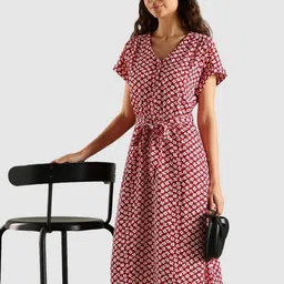 Tommy Hilfiger U.S Women Floral Printed V-Neck Belted Fit & Flare Dress-picture-30
