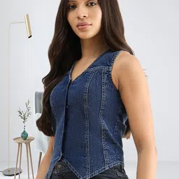 R.Code by The Roadster Life Co. Cotton Denim Top image 4