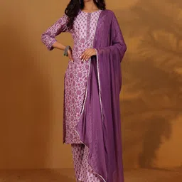 AADVIKA Women Floral Printed Gotta Patti Pure Cotton Kurta & Trouser With Dupatta-image-69