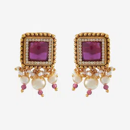 Kushal's Fashion Jewellery Cubic Zirconia Gold-Plated Square Studs image 2