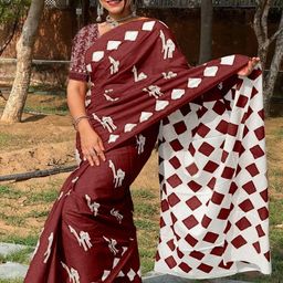 Suha Maroon Pure Cotton Printed Block Print Sarees-picture-22