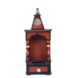 DZYN Furnitures Brown & Yellow Wooden Aradhya Wall Mount Pooja Mandir Without Door image 2