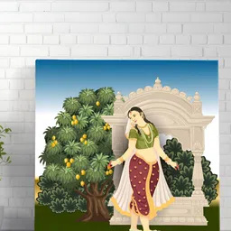 SAF Green & Brown Royal Lady with Mango Tree Printed Canvas Wall Art image 4