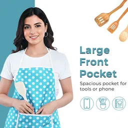 Kuber Industries Blue & White Dot Printed Aprons With Front Pocket image 3