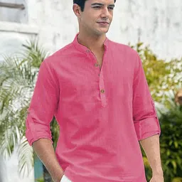APEKTRA Mandarin Collar Roll-Up Sleeves Straight Short Kurta-picture-51