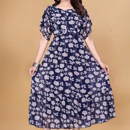 houseofcommon Women Ethnic Dress Blue Knee Length Dress image 4