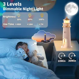 nairo Lighthouse Night Light | USB Charging | Moon Projection Lamp for Room Decor,Gift Table Lamp image 4