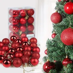 tied ribbons Christmas Tree Decoration Red Hanging Balls Pack of 24-picture-11
