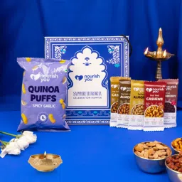 Nourish You Mini Utsav Box – Sapphire Jharoka | Diwali Gifting Assortment | Peri Peri Cashew, Sea Salt Caramel Almond, Cranberry Pop & Quinoa Puff | Gluten Free | Roasted, Not Fried | Festive Gift Box-image-43