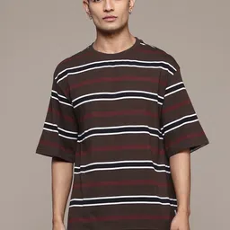 The Roadster Lifestyle Co. Horizontally Striped Drop-Shoulder Sleeves Oversized T-shirt-image-57
