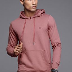 WROGN Men Mauve Solid Slim Fit Hooded Sweatshirt-picture-33