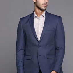 Raymond Men Navy Blue & Black Self-Design Slim Fit Single-Breasted Formal Blazer-image-1