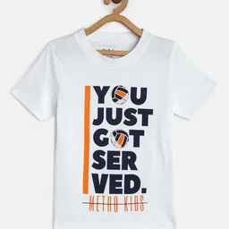 METRO KIDS COMPANY Boys White & Navy Blue Typography Printed T-shirt-picture-31