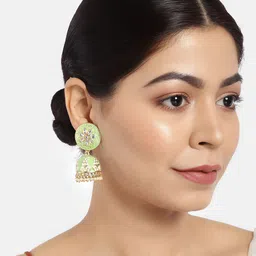 LAIDA Sea Green & Gold-Plated Dome Shaped Jhumkas-picture-12