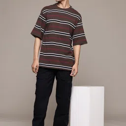 The Roadster Lifestyle Co. Horizontally Striped Drop-Shoulder Sleeves Oversized T-shirt image 5