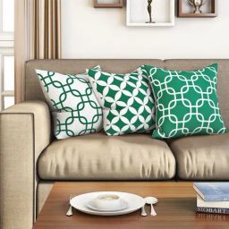 SEJ by Nisha Gupta Green & White Cushion Covers - Set of 3-picture-30