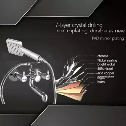 Gold Bell Flora Full Brass Wall Mixer with Crutch Bend and Hand Shower, 2-1-Round+Flora+CP image 5