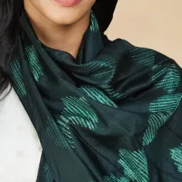 Fabindia Dark Green Silk Printed Stole image 4