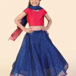 Fabindia Kids Royel Blue & Red Printed Lehenga Set image 4