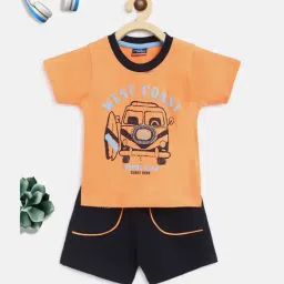 lil tomatoes Li'l Tomatoes Kids Orange & Black Printed T-Shirt with Shorts-picture-35