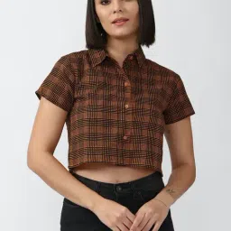 Forever 21 Brown Cotton Checks Shirt-picture-40