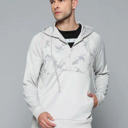 ALCIS Grey Slim Fit Printed Hooded Sweatshirt-picture-1