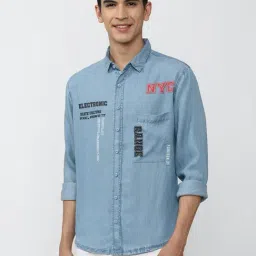 Forever 21 Blue Regular Fit Printed Denim Shirt-picture-37