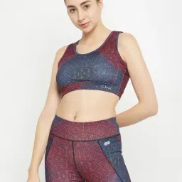 Clovia Blue & Maroon Printed Sports Bra-image-11