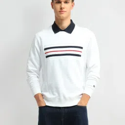 Arrow Sport White Cotton Regular Fit Striped Sweatshirt image 4