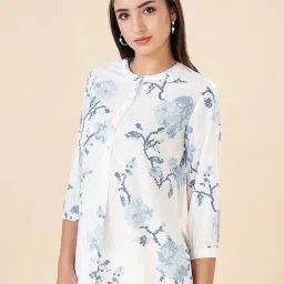 Akkriti by Pantaloons White Cotton Printed 3/4th sleeve Kurti image 4