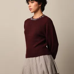 Only Maroon Embellished Pullover image 4
