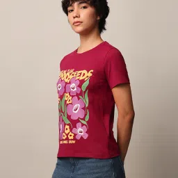 Only Maroon Cotton Graphic Print T-Shirt image 4