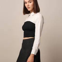 Only White & Black Slim Fit Top image 4