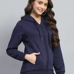 Monte Carlo Blue Cotton Blend Solid Full Sleeve Sweatshirt image 4