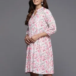 Libas Beige Cotton Floral A Line Dress image 4