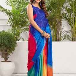 DIVASTRI Colourblocked Pure Crepe Saree image 3